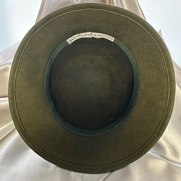 VINTAGE Yves Saint Laurent Womens Olive Green Wool Cloche Hat w/ Ribbon Band main image 2
